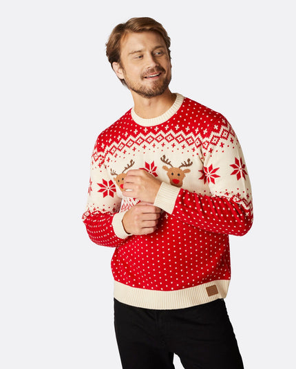 Men's Retro Reindeer Red Christmas Sweater