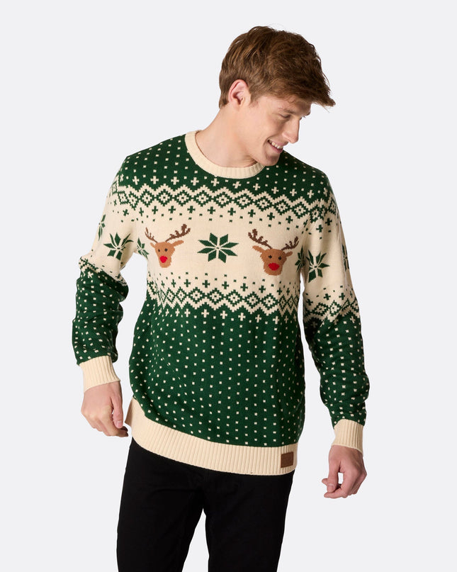 Men's Retro Green Reindeer Christmas Sweater