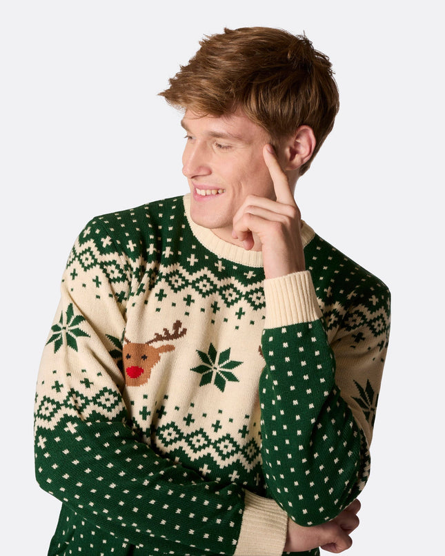 Men's Retro Reindeer Green Christmas Sweater
