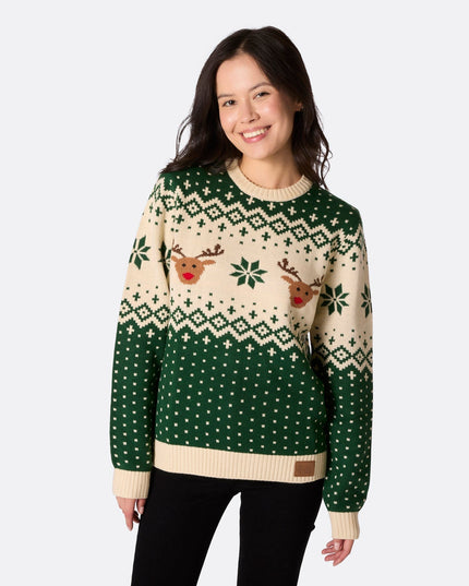 Matching Family Christmas Sweaters in Green Retro Reindeer
