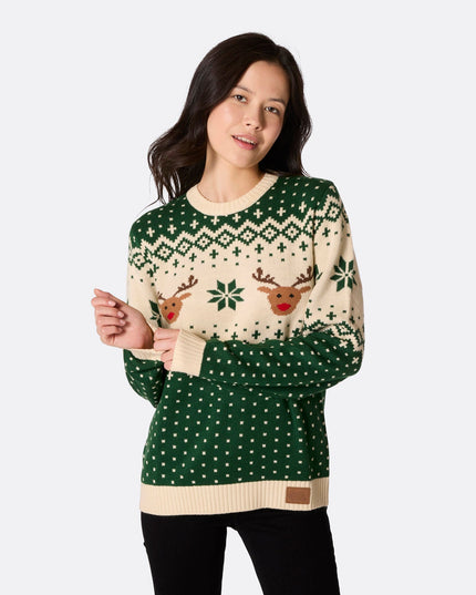 Women's Retro Reindeer Green Christmas Sweater