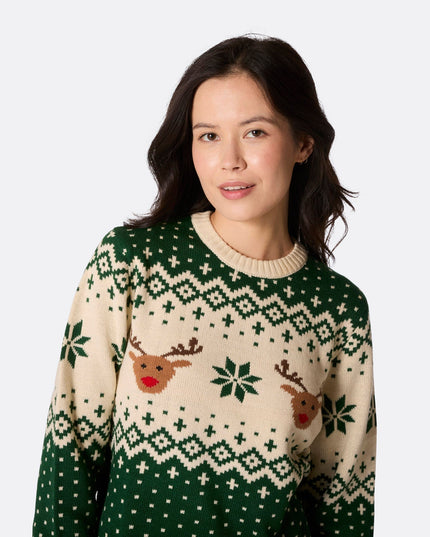 Matching Family Christmas Sweaters in Green Retro Reindeer