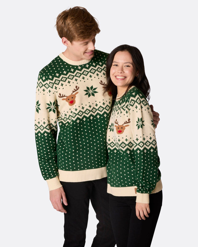 Matching Family Christmas Sweaters in Green Retro Reindeer