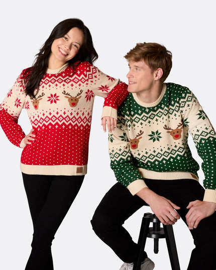 Women's Retro Reindeer Green Christmas Sweater