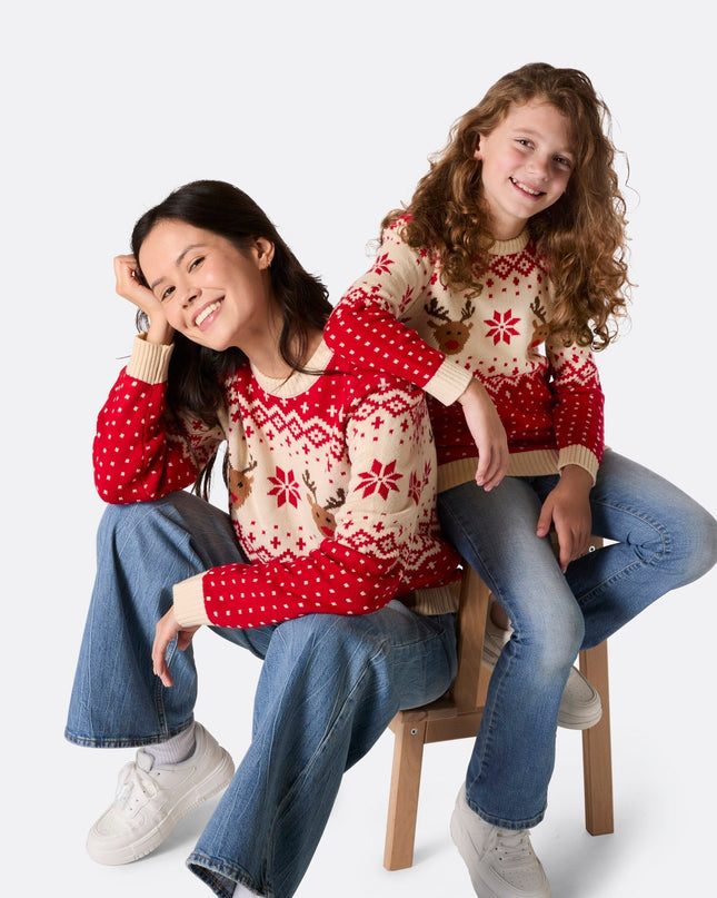 Kids' Retro Red Reindeer Christmas Sweater for Holiday Spirit