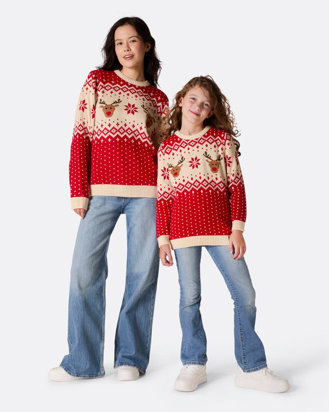 Kids' Retro Reindeer Red Christmas Sweater