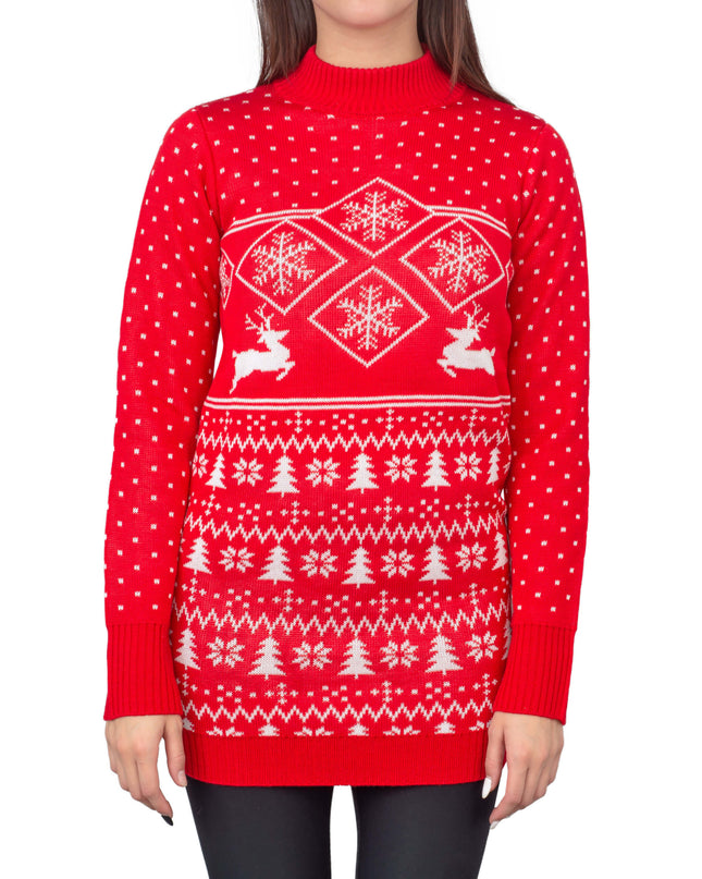 Red Reindeer Women's Ugly Christmas Sweater Dress
