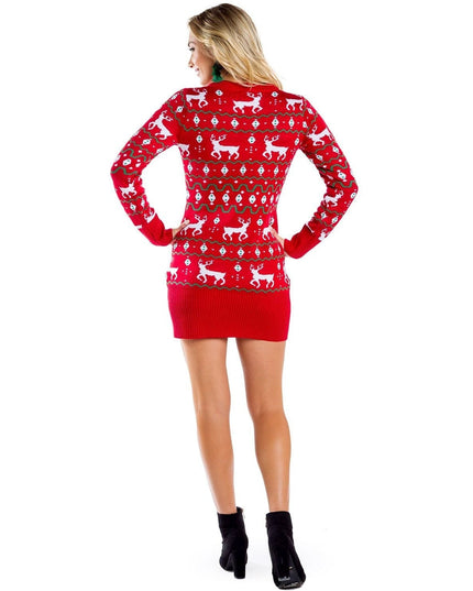 Women's Red Reindeer Sweater Dress