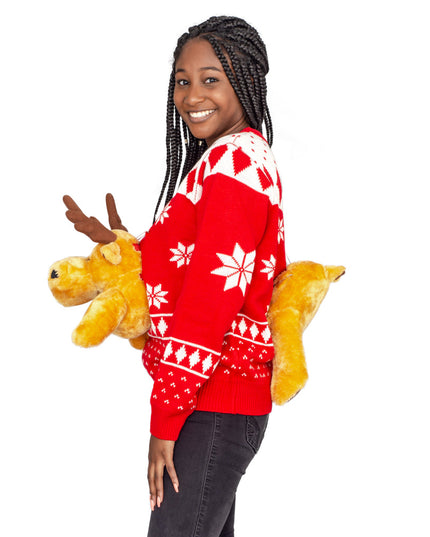 Women's Red 3D Moose Ugly Christmas Sweater