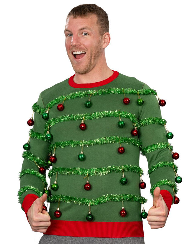 Green 3D Garland & Ornament Ugly Christmas Sweater
