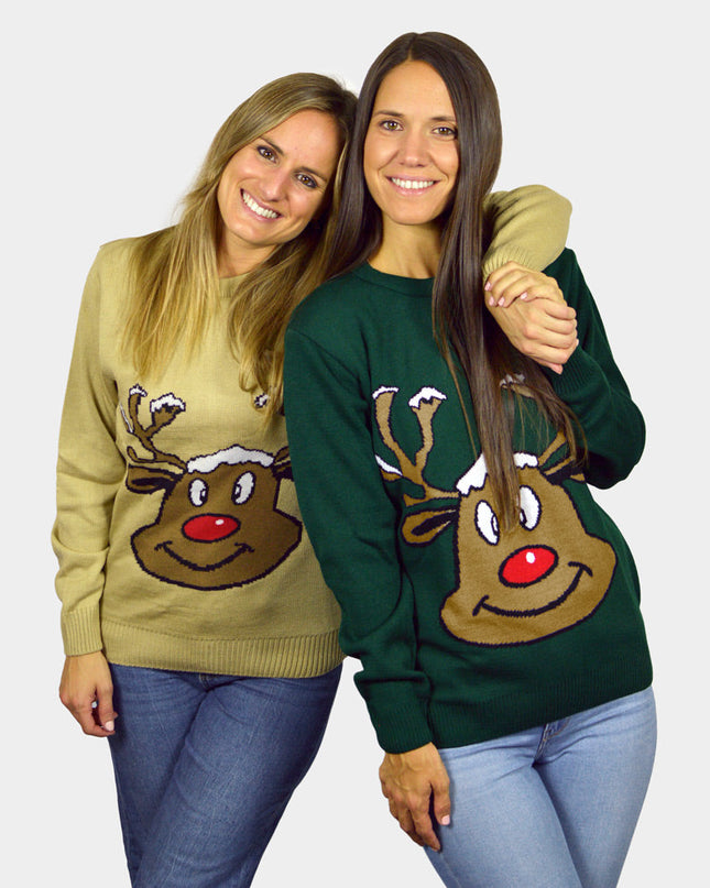 Beige Christmas Sweater with Reindeer