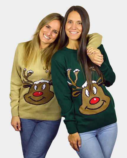 Christmas Sweater for Family Green with Smiling Reindeer