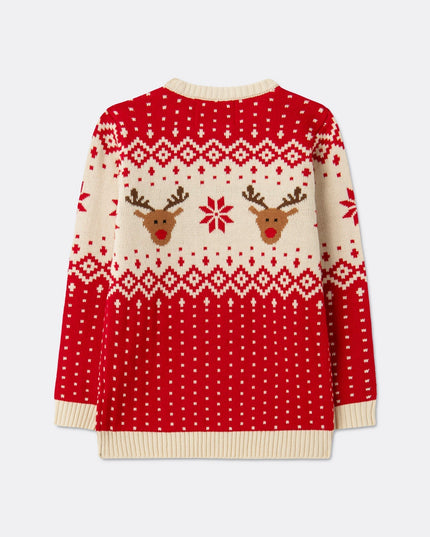 Kids' Retro Red Reindeer Christmas Sweater for Holiday Spirit