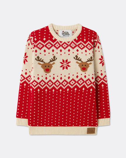 Kids' Retro Red Reindeer Christmas Sweater for Holiday Spirit
