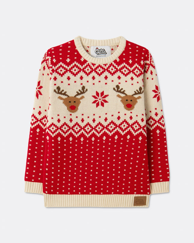 Kids' Retro Red Reindeer Christmas Sweater for Holiday Spirit
