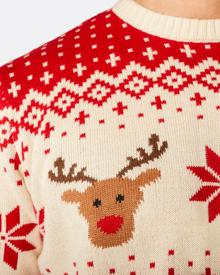 Matching Family Christmas Sweaters in Red Retro Reindeer