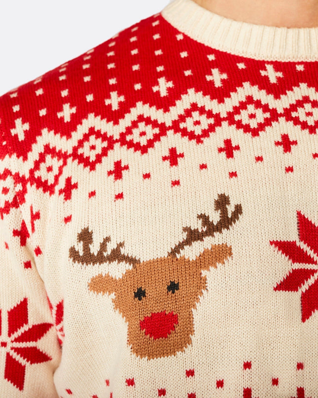 Matching Family Christmas Sweaters in Red Retro Reindeer