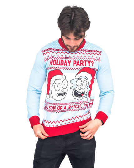 Rick and Morty Light Blue Holiday Party Ugly Christmas Sweater