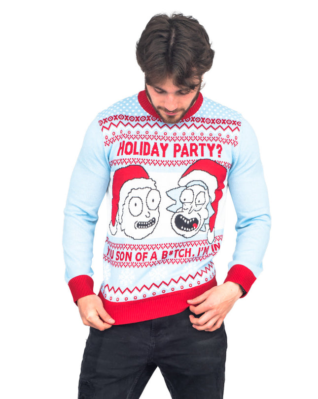 Rick and Morty Light Blue Holiday Party Ugly Christmas Sweater