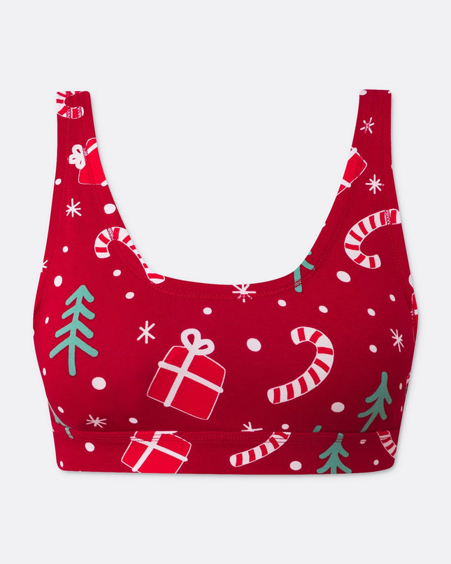 Red Christmas Pattern Sports Bra for Holiday Comfort