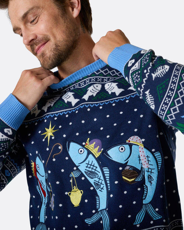 Men's Three Wise Fish Christmas Sweater