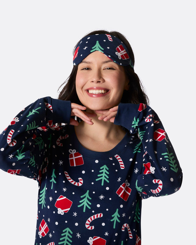 Blue Christmas Pattern Sleep Mask for Relaxation