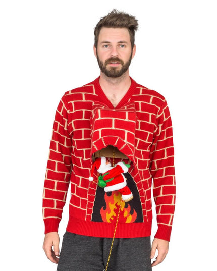 Santa Claus 3D Climbing Chimney Ugly Christmas Sweater