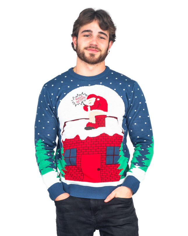 Santa Claus Chimney Surprise Ugly Christmas Sweater