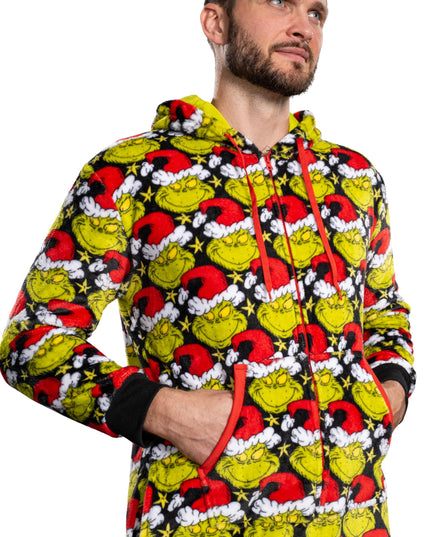 Grinch Santa Hat Pajama Jumpsuit for Men and Women