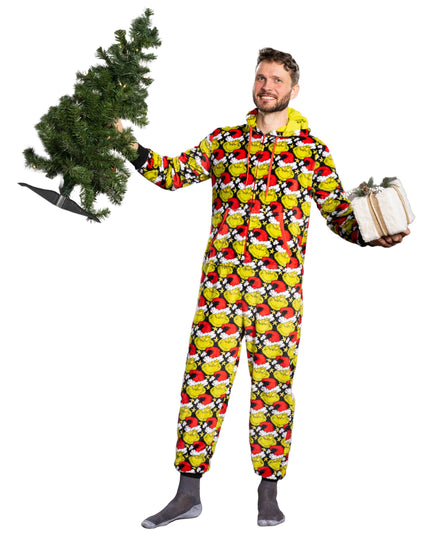 Grinch Santa Hat Pajama Jumpsuit for Men and Women