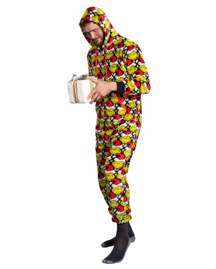 Grinch Santa Hat Pajama Jumpsuit for Men and Women