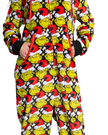 Grinch Santa Hat Pajama Jumpsuit for Men and Women