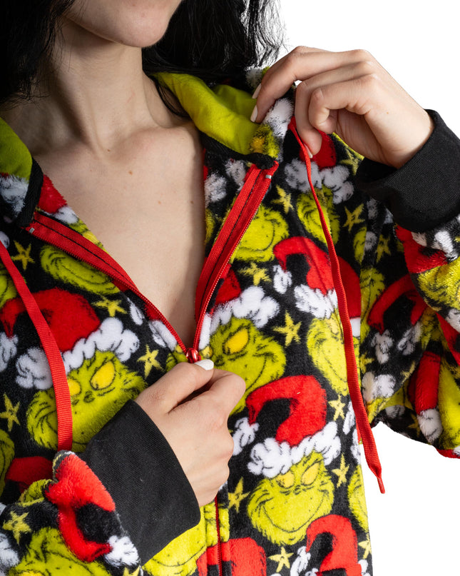 Grinch Santa Hat Pajama Jumpsuit for Men and Women