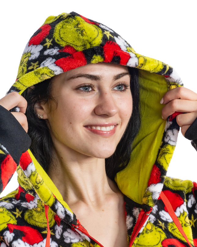 Grinch Santa Hat Pajama Jumpsuit for Men and Women