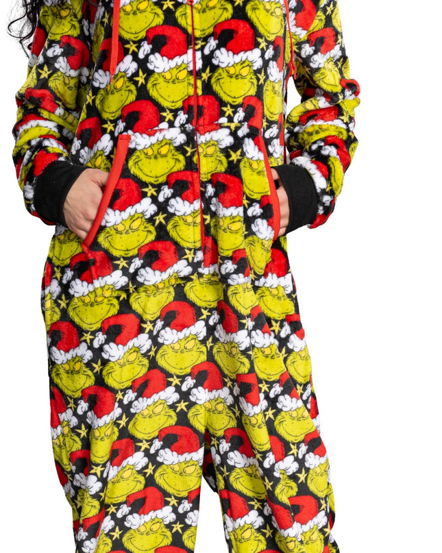 Grinch Santa Hat Pajama Jumpsuit for Men and Women