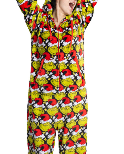 Grinch Santa Hat Pajama Jumpsuit for Men and Women