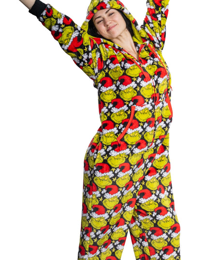 Grinch Santa Hat Pajama Jumpsuit for Men and Women