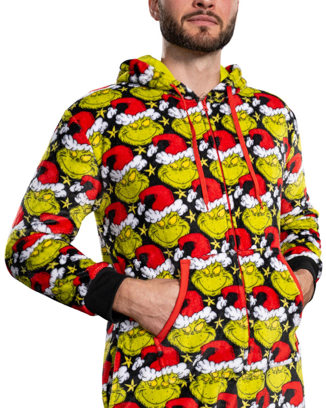 Grinch Santa Hat Pajama Jumpsuit for Men and Women