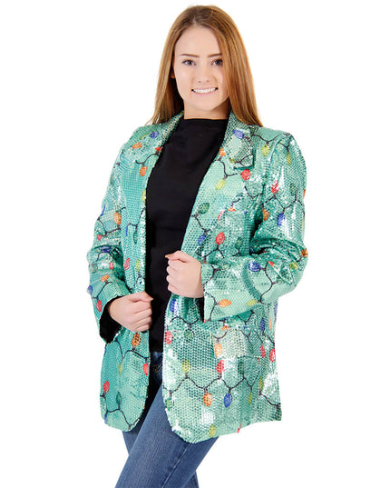 Women's Sequin Christmas Lights Ugly Blazer