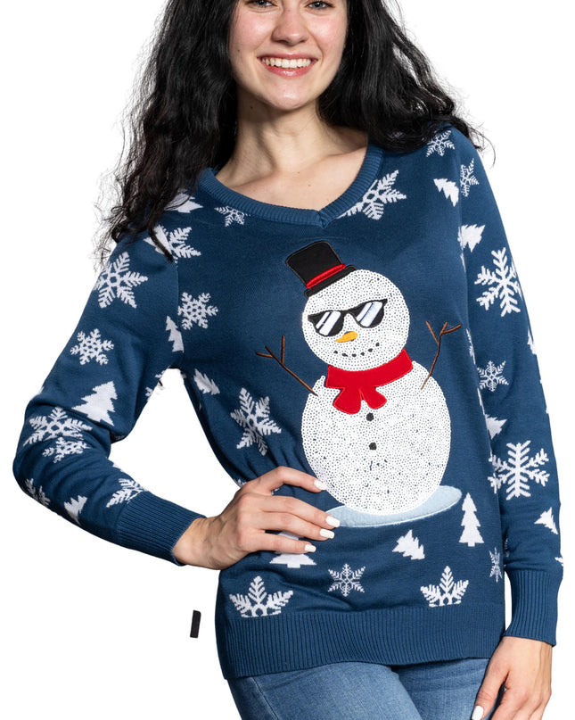 Women's Sequin Snowman Ugly Christmas Sweater