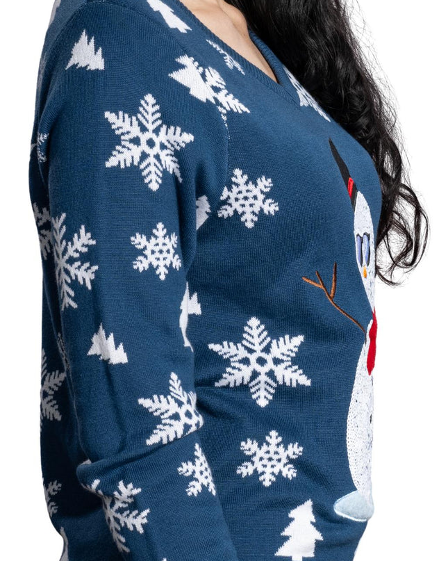 Women's Sequin Snowman Ugly Christmas Sweater