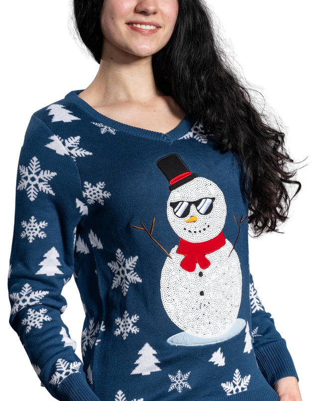 Women's Sequin Snowman Ugly Christmas Sweater