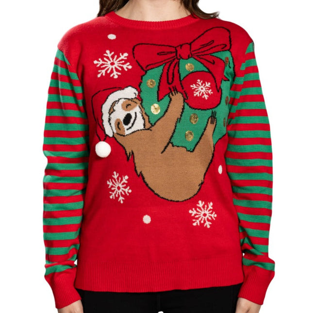 Hanging Sloth on Christmas Ornament Wreath Ugly Sweater