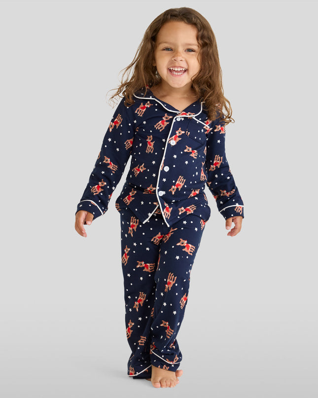 Toddler Girl's Rudolph Lapel Pajama Set