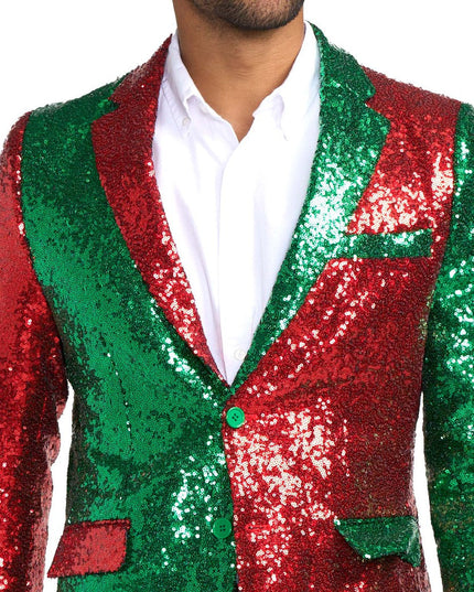 Men's Red and Green Sequin Blazer