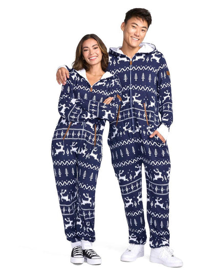 Matching Navy Fair Isle Knit Couples Jumpsuits