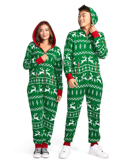 Matching Green Fair Isle Knit Couples Jumpsuits