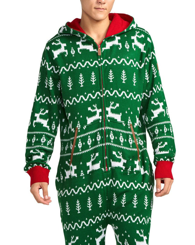 Men's Green Fair Isle Knit Jumpsuit