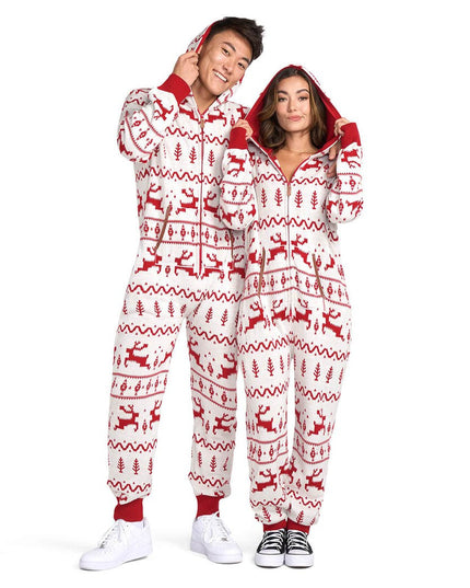 Women's Red and White Fair Isle Knit Jumpsuit