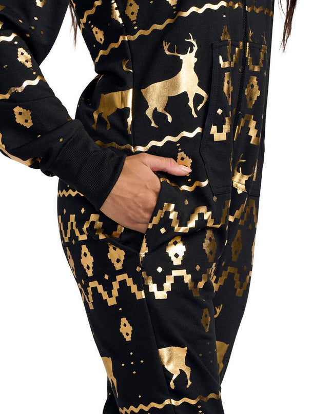 Women's Gold Foil Fair Isle Reindeer Jumpsuit